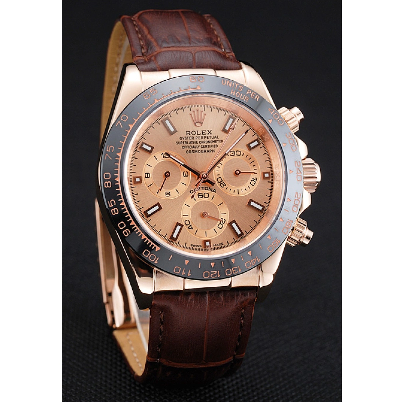 Aaa fake watches Brown Gold Cosmograph Leather Rose Bracelet Dial Case Rolex 1454243 Daytona Brown 1013